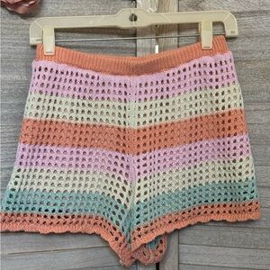 CROCHET KNIT SHORTS in SZ 10/12 by Art Class, Striped Orange Pink Yellow Blue
